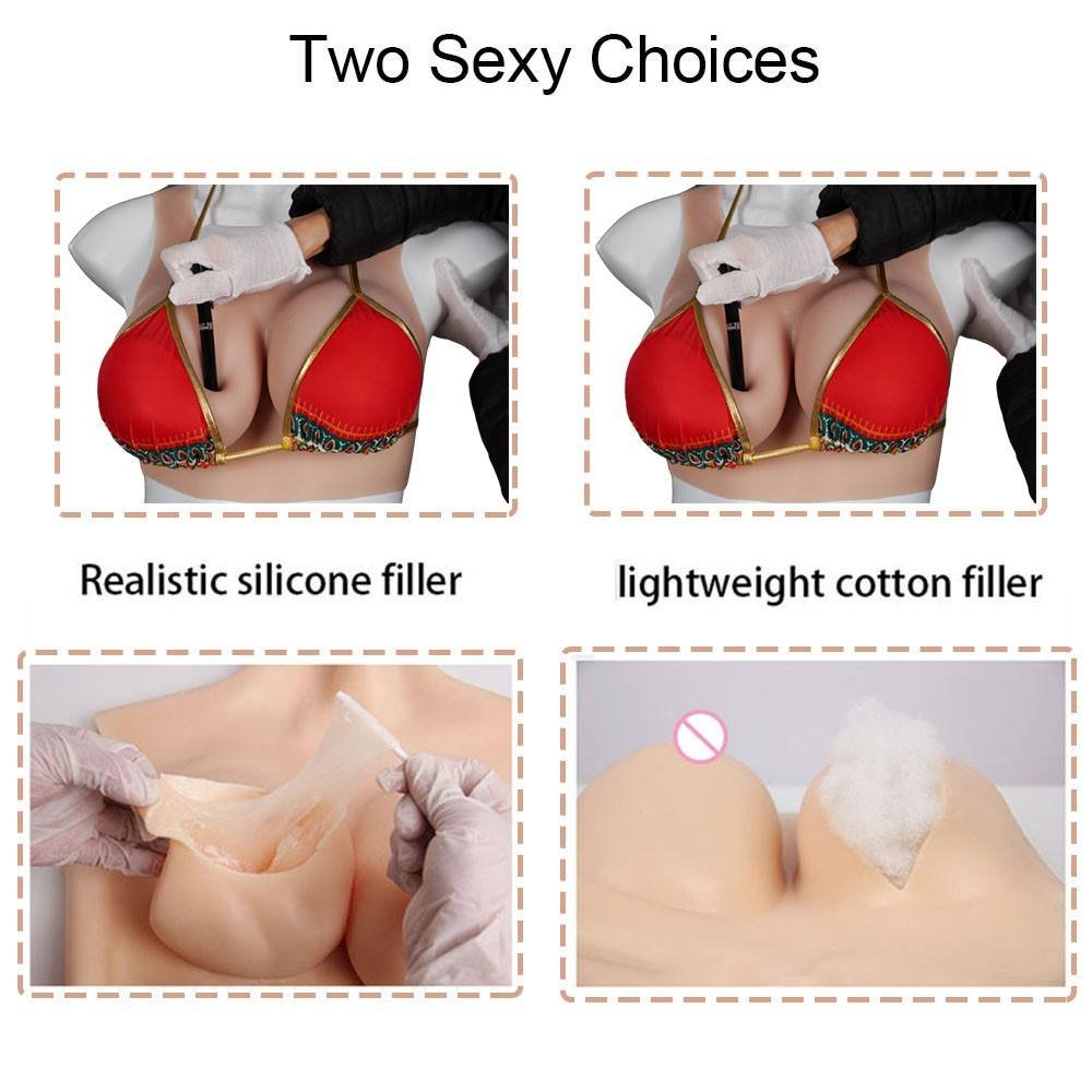 URCHOICE Backless Silicone Breast Forms Sexy Boobs Plump Tits For Sissy Ladyboy Transgender Cosplay Costume