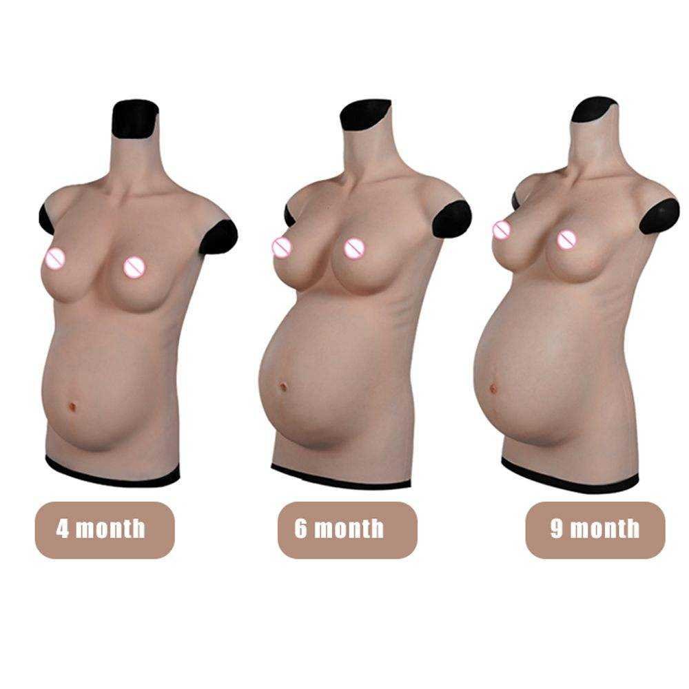 Silicone Realistic Artificial Pregnancy Belly Natural 4/6/9 month with Breast for Cosplayer Male to Female Transvestite