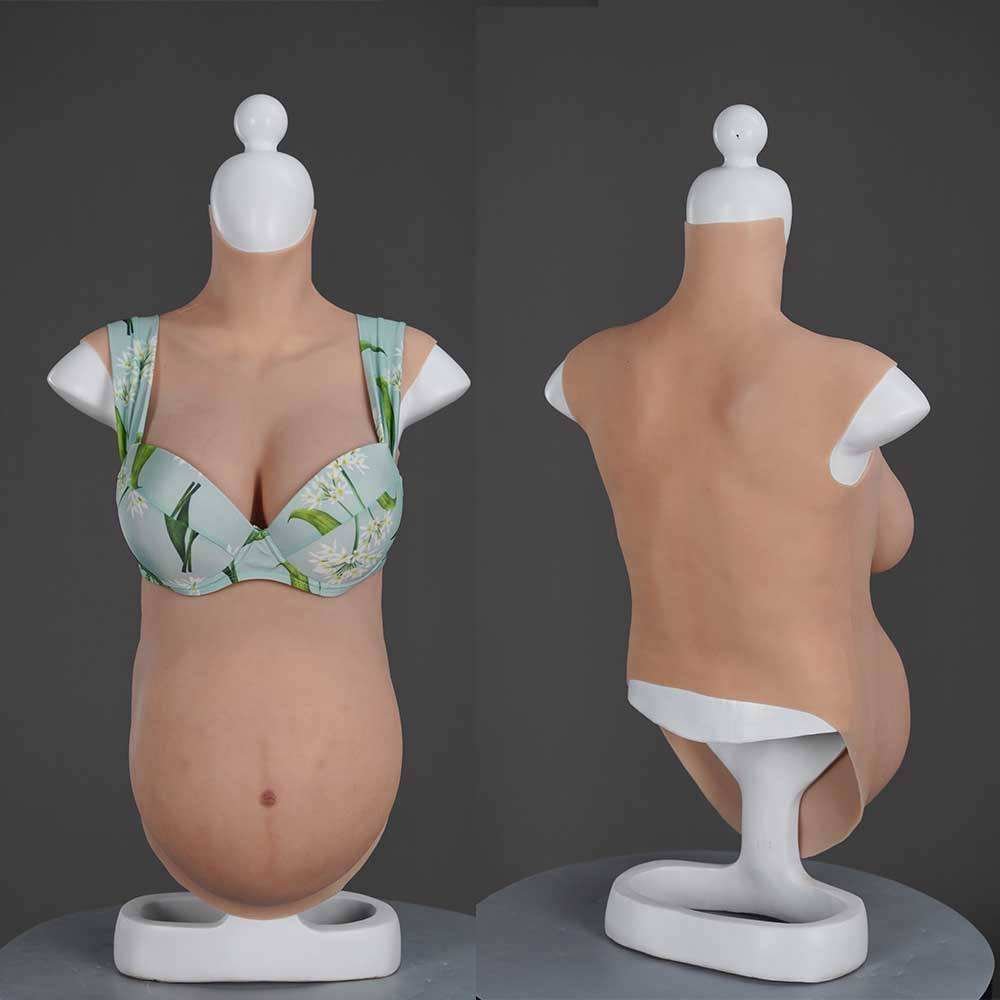 Silicone Realistic Artificial Pregnancy Belly Natural 4/6/9 month with Breast for Cosplayer Male to Female Transvestite