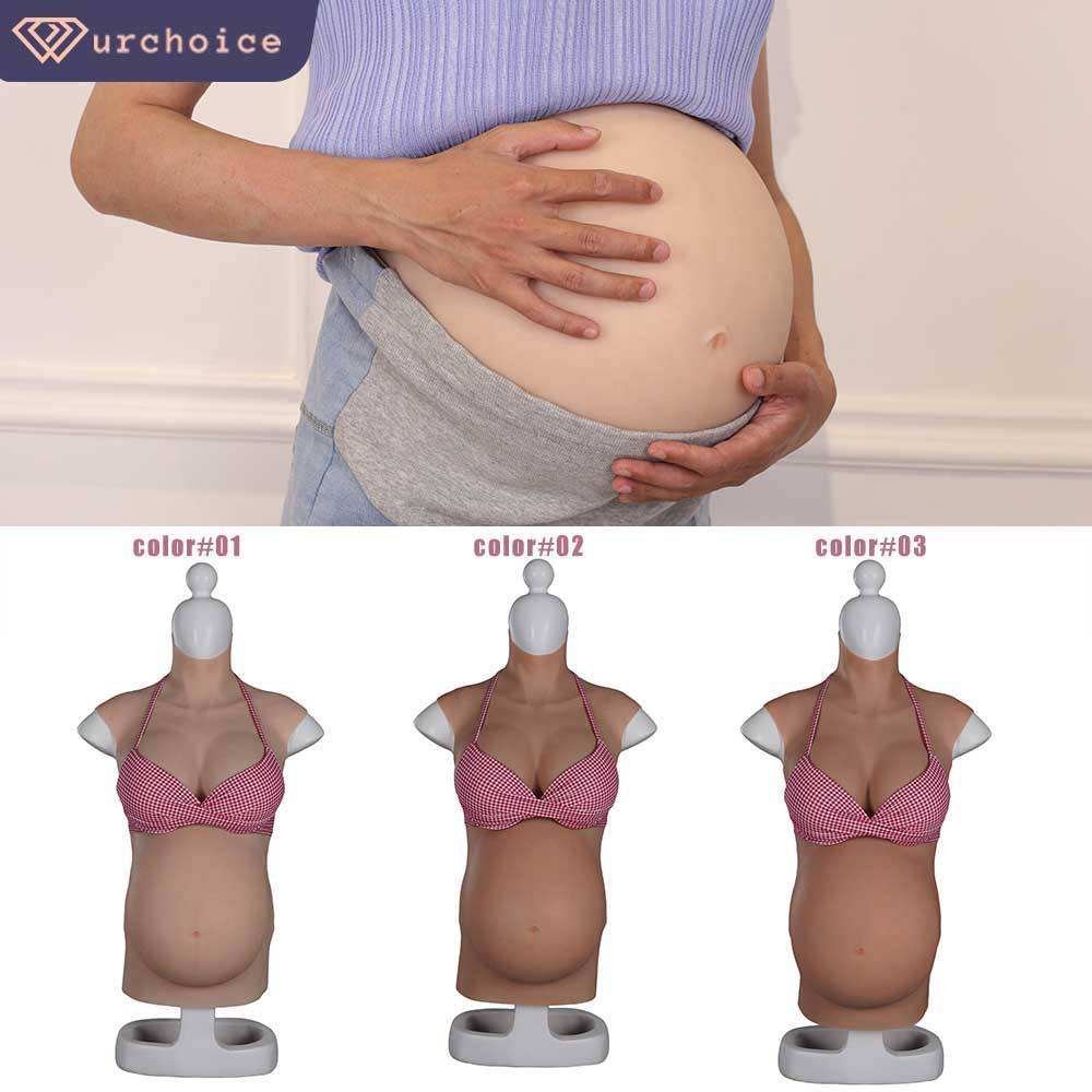 Silicone Realistic Artificial Pregnancy Belly Natural 4/6/9 month with Breast for Cosplayer Male to Female Transvestite