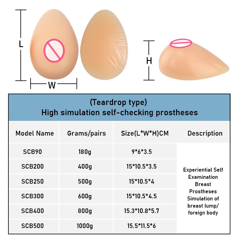 ONEFENG Super Small Silicone Breast Form for Breast Cancer Teaching Teardrop Shape 90-500g/piece Self-inspection
