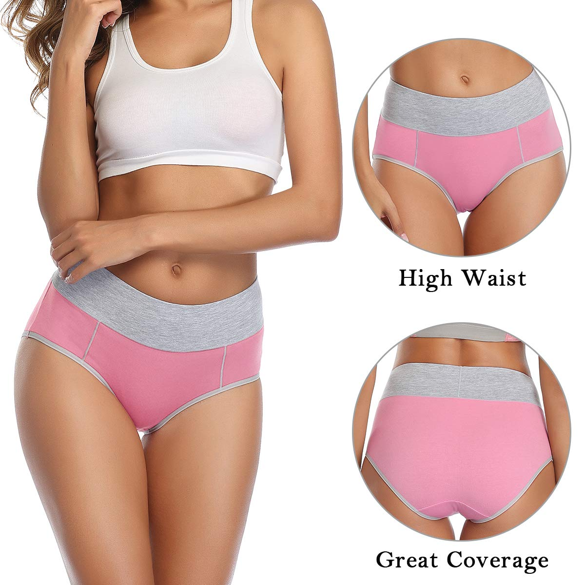 Women's Cotton Underwear High Waist Stretch Briefs Soft Underpants Breathable Ladies Plus Size Panties