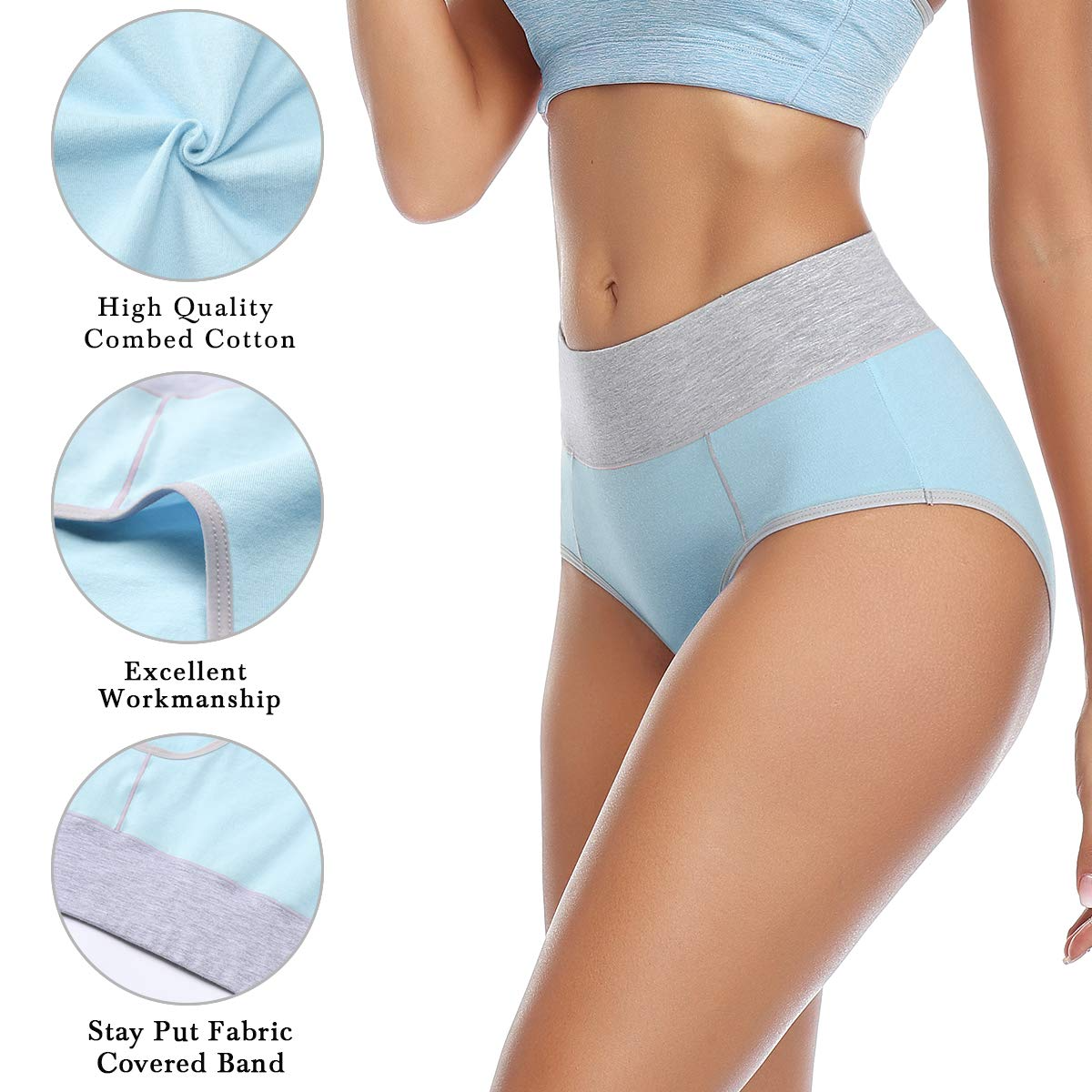 Women's Cotton Underwear High Waist Stretch Briefs Soft Underpants Breathable Ladies Plus Size Panties