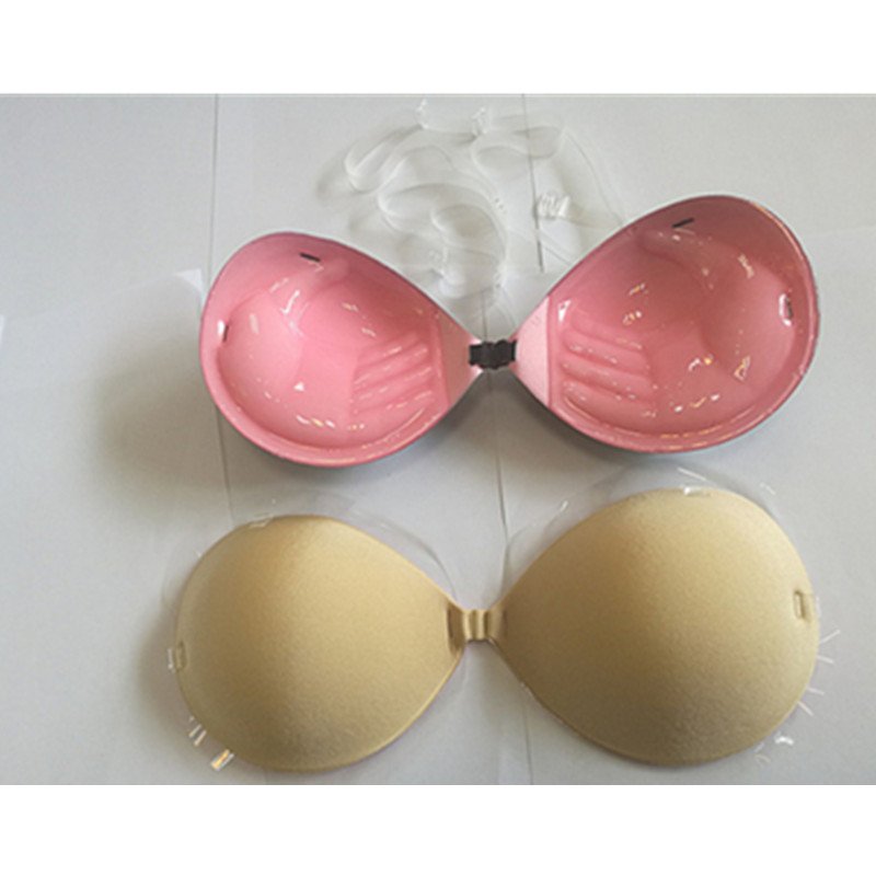 Strapless Seamless Push Up 2 in 1 Color Silicone Self Adhesive Reusable Invisible bra with clear straps