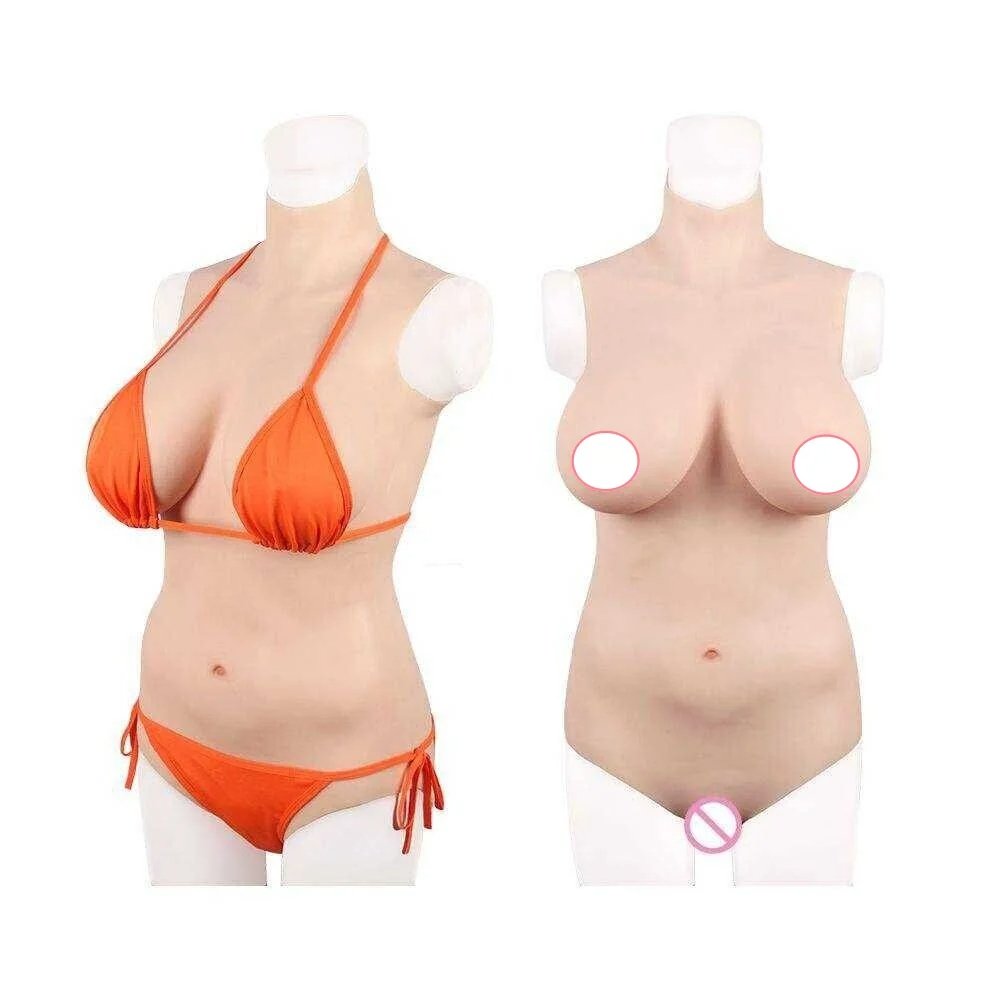 URCHOICE fake vagina male to female boobs breast form crossdresser bodysuit silicone breast body suit for transgender