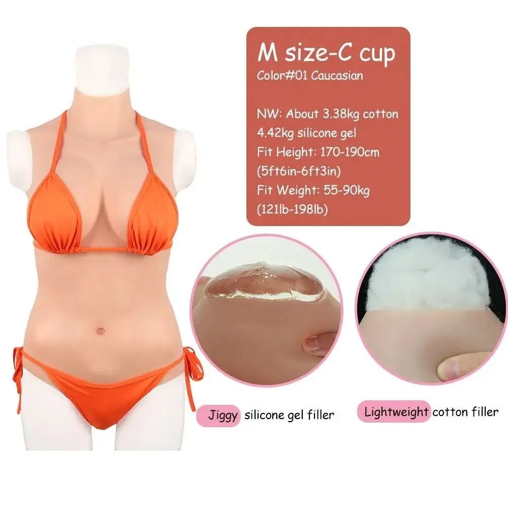 URCHOICE fake vagina male to female boobs breast form crossdresser bodysuit silicone breast body suit for transgender