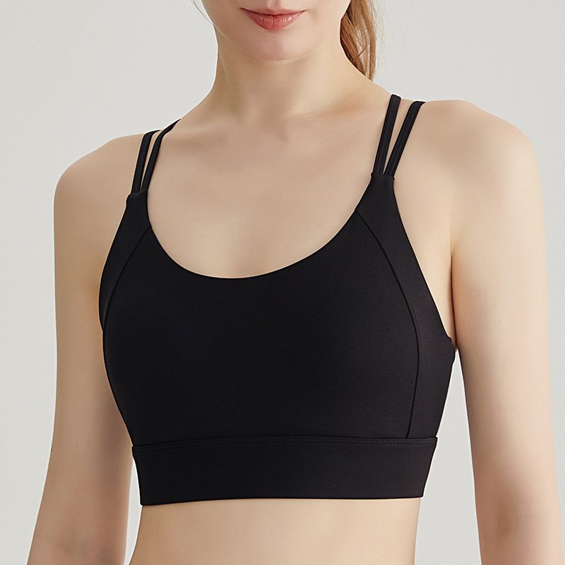 High strength shock-proof sports bra Women's one-piece fixed breast pad Thin straps cross sports beauty back bra