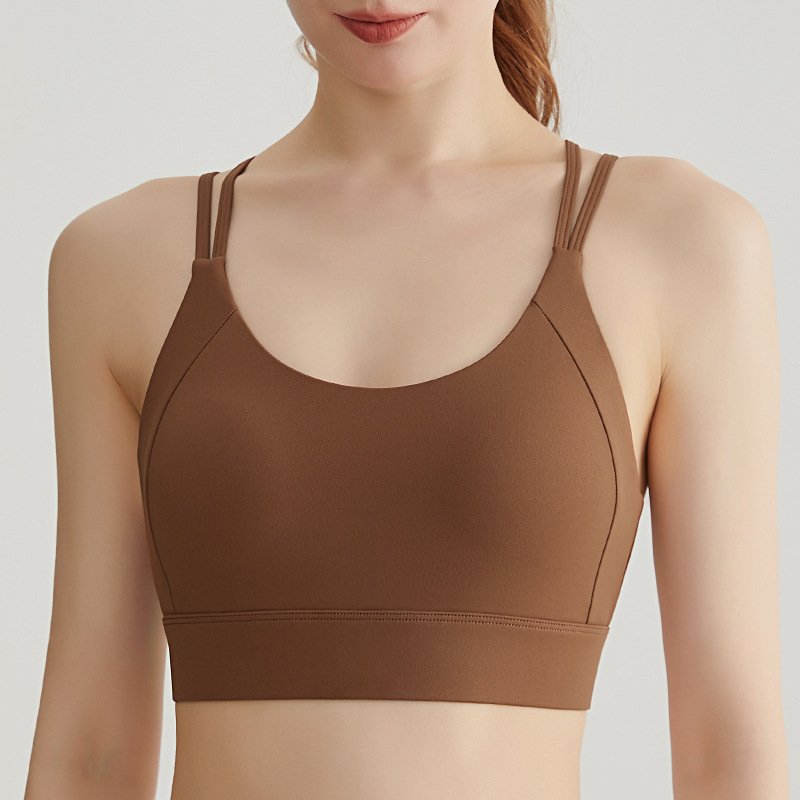 High strength shock-proof sports bra Women's one-piece fixed breast pad Thin straps cross sports beauty back bra