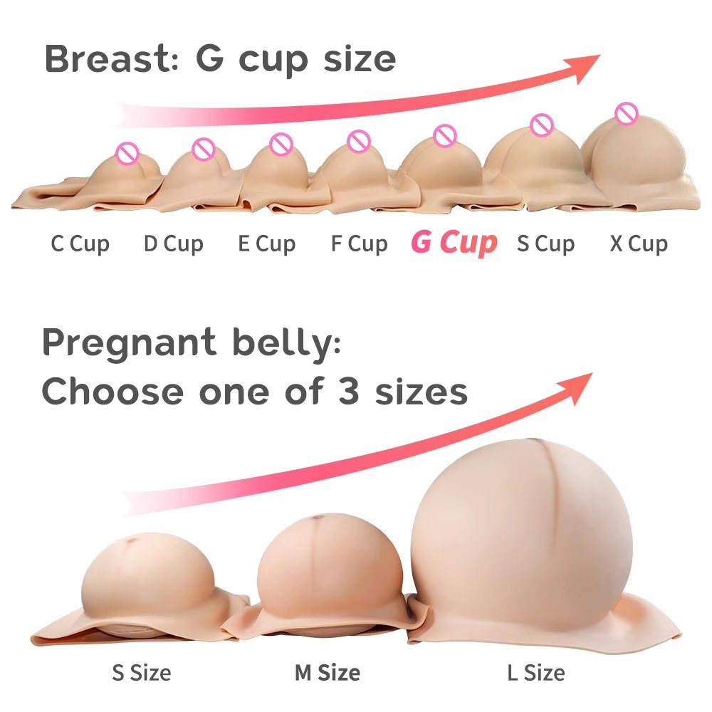 Sexy Fake Boobs G Cup and Pregnant Belly Silicone Breasts Forms For Cosplay Drag Queen Crossdresser Transgender