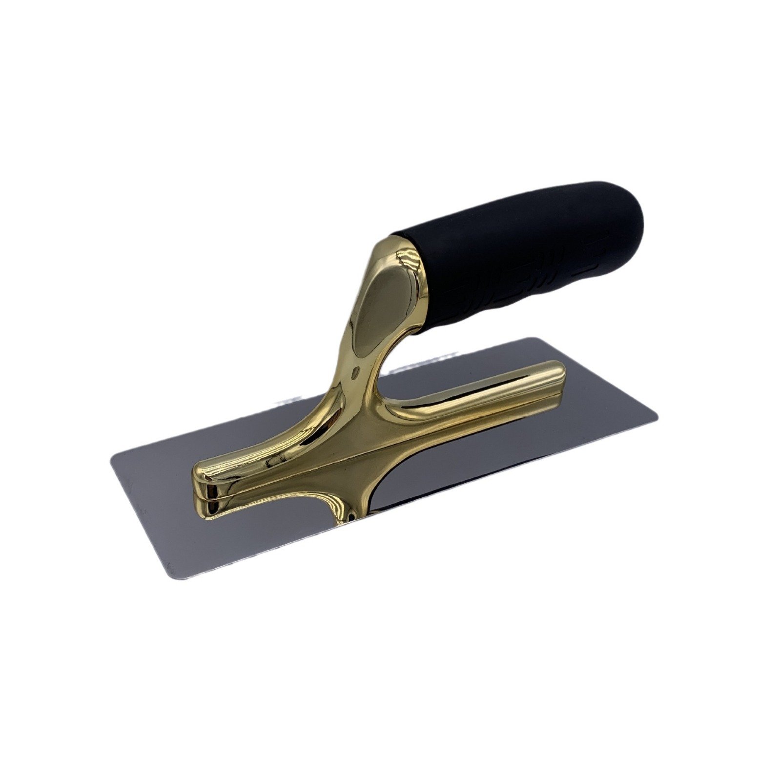 High Quality Stainless Steel Marmorino Trowel, Trapezoidal Shape with Eased Edges and Gold and Rubber Handle