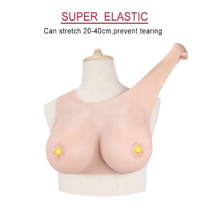 Silicone Breast Form Cotton Filled Breastplate Round Collar Artificial Boobs for Crossdresser Transgender Drag Queen Shemale