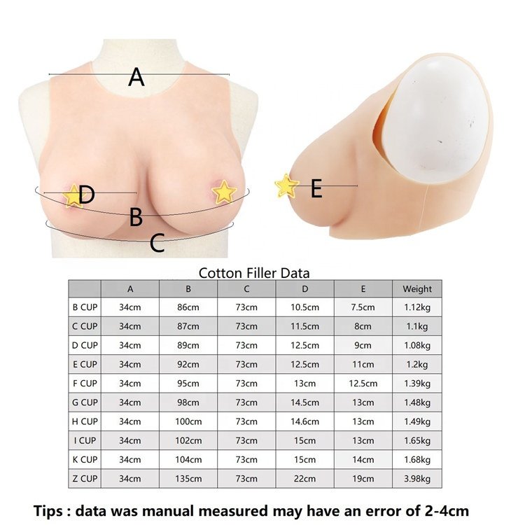 Silicone Breast Form Cotton Filled Breastplate Round Collar Artificial Boobs for Crossdresser Transgender Drag Queen Shemale