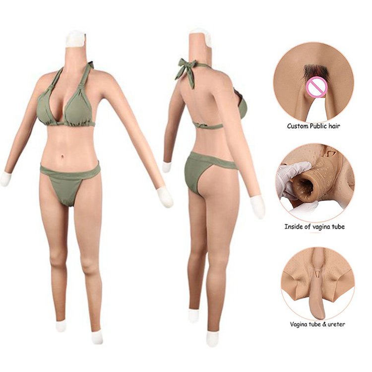URCHOICE Male to female silicone breast form boobs artificial vagina fake breasts bodysuit with arms for crossdresser cosplay