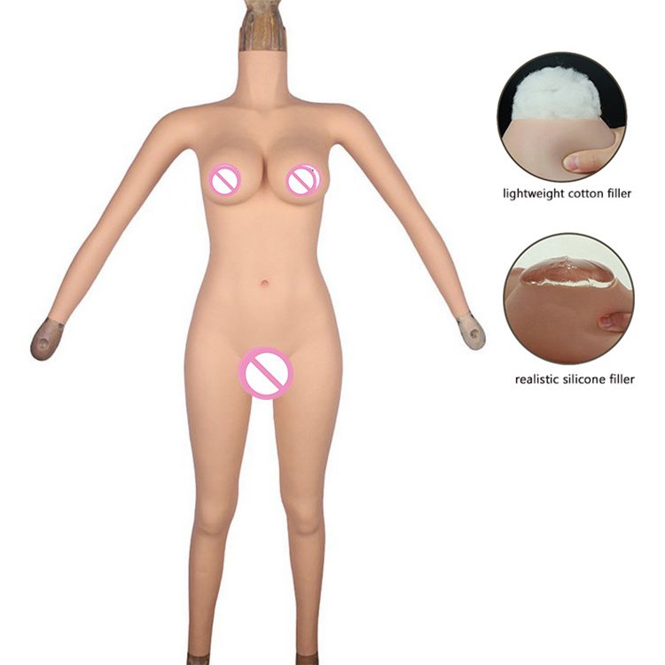 URCHOICE Male to female silicone breast form boobs artificial vagina fake breasts bodysuit with arms for crossdresser cosplay