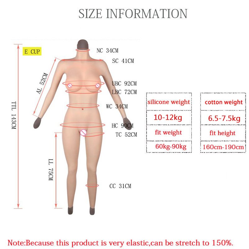 URCHOICE Male to female silicone breast form boobs artificial vagina fake breasts bodysuit with arms for crossdresser cosplay