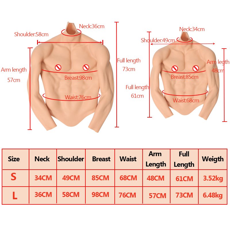 Upgraded Silicone fake Muscle half body suit silicon breast with Arms for man artificial Abdominal muscles for cosplay costume
