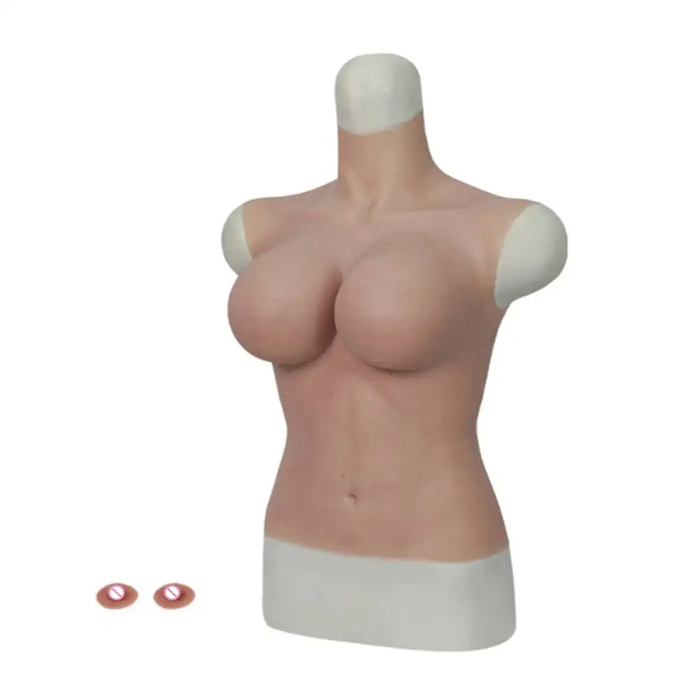 Detachable nipple Fake Boobs Half Body Solid G Cup Silicone Breast Form Female Crossdresser Shemale Boy To Girl