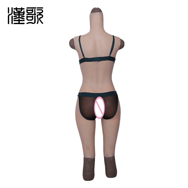 Solid five points D cup body suit with artificial vagina silicone breast forms for drag queen anal sex CD