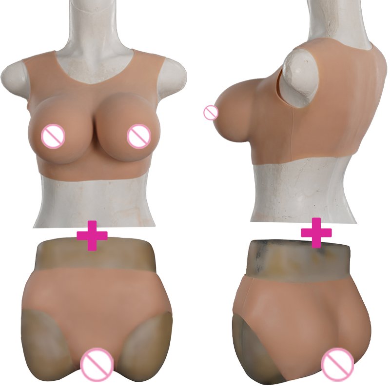 Silicone Full Body Suit Silicone Breast Form Transvestite Big Tits Fake Boobs Crossdresser Vagina Fake Pussy Pants Lift Buttocks