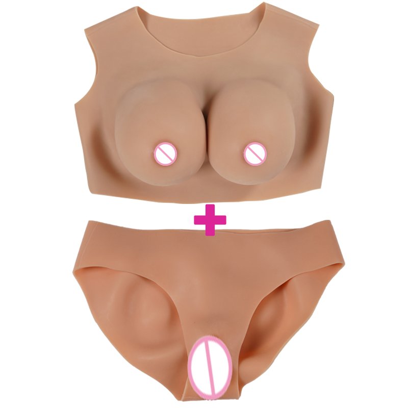Silicone Full Body Suit Silicone Breast Form Transvestite Big Tits Fake Boobs Crossdresser Vagina Fake Pussy Pants Lift Buttocks