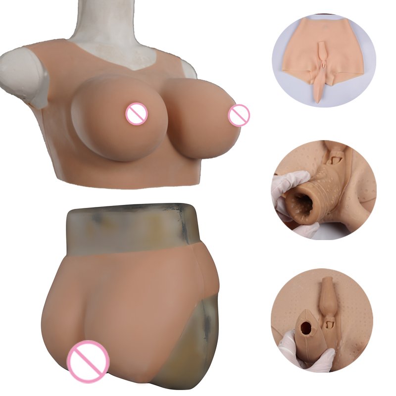 Silicone Full Body Suit Silicone Breast Form Transvestite Big Tits Fake Boobs Crossdresser Vagina Fake Pussy Pants Lift Buttocks