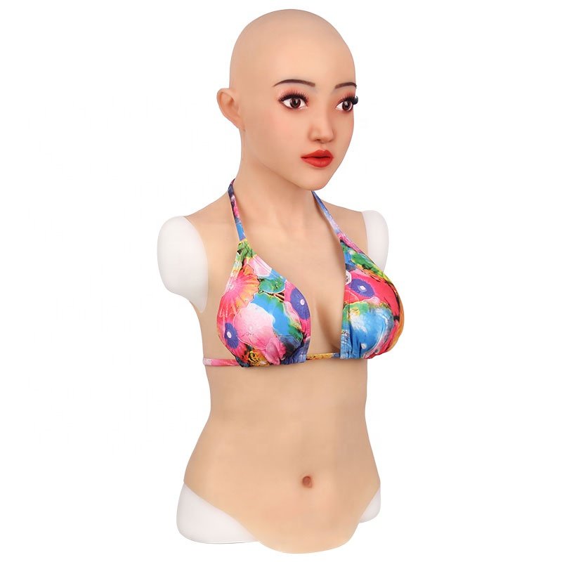 Cossplay Realistic Silicone Female Mask with breast E Cup Breastplate Fake Boobs for Crossdresser