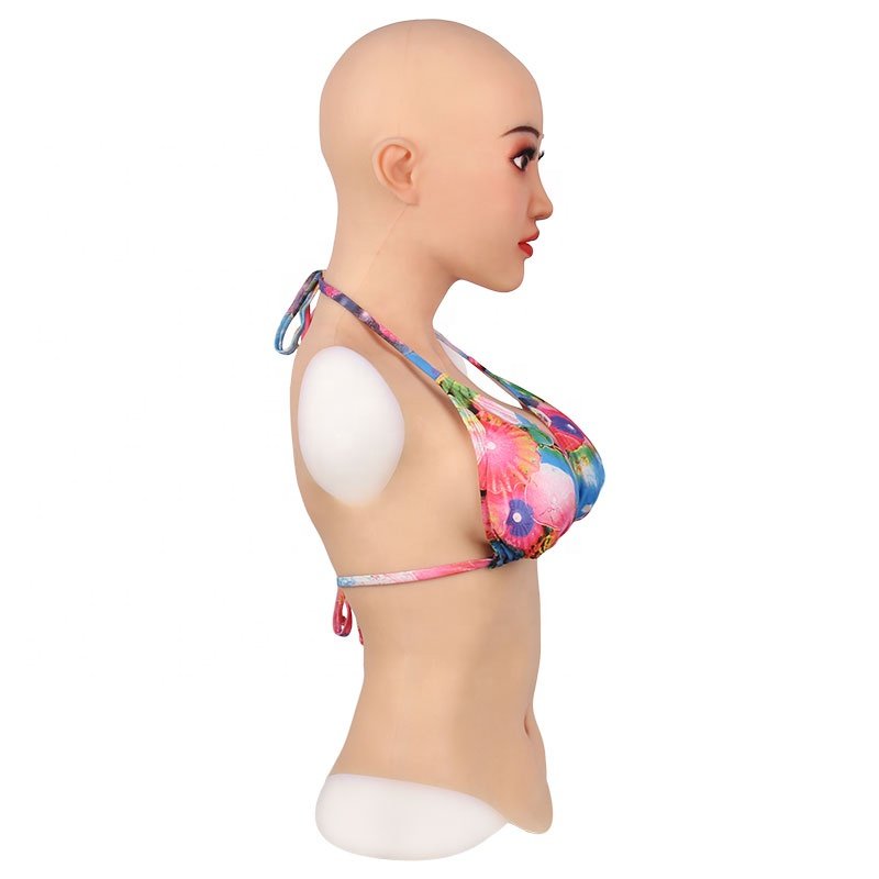 Cossplay Realistic Silicone Female Mask with breast E Cup Breastplate Fake Boobs for Crossdresser