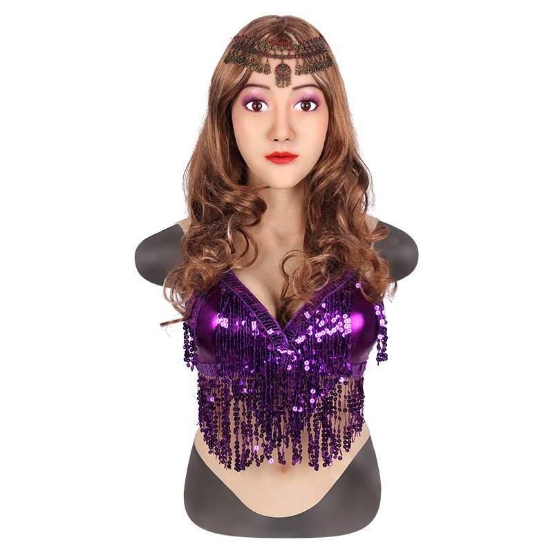 Cossplay Realistic Silicone Female Mask with breast E Cup Breastplate Fake Boobs for Crossdresser