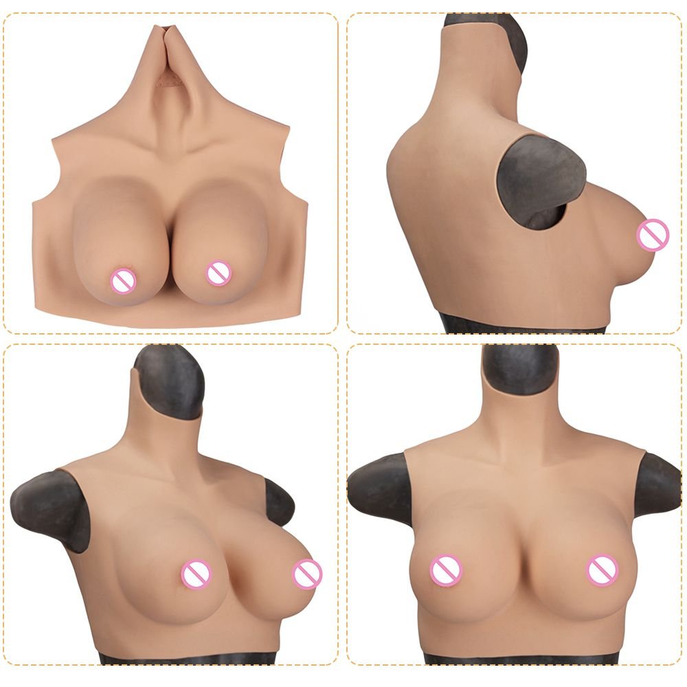 URCHOICE low collar Drag Queen Fake Breast Forms Silk Cotton Half Body Huge silicone Boobs for Transgender Shemale Crossdresser