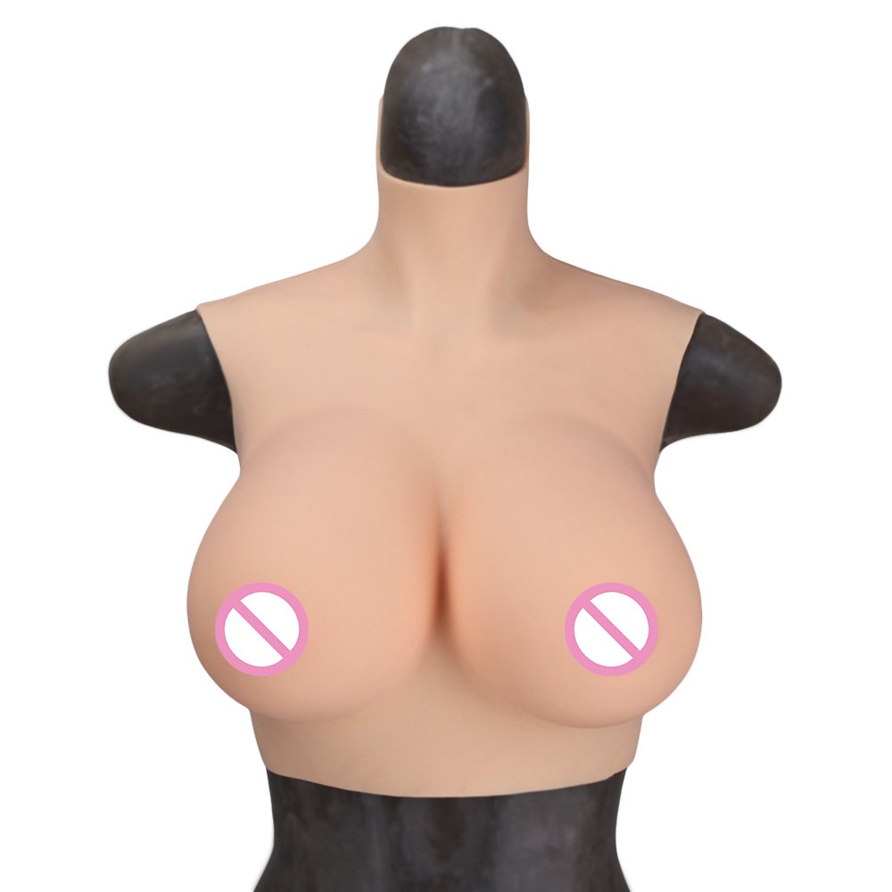 URCHOICE low collar Drag Queen Fake Breast Forms Silk Cotton Half Body Huge silicone Boobs for Transgender Shemale Crossdresser