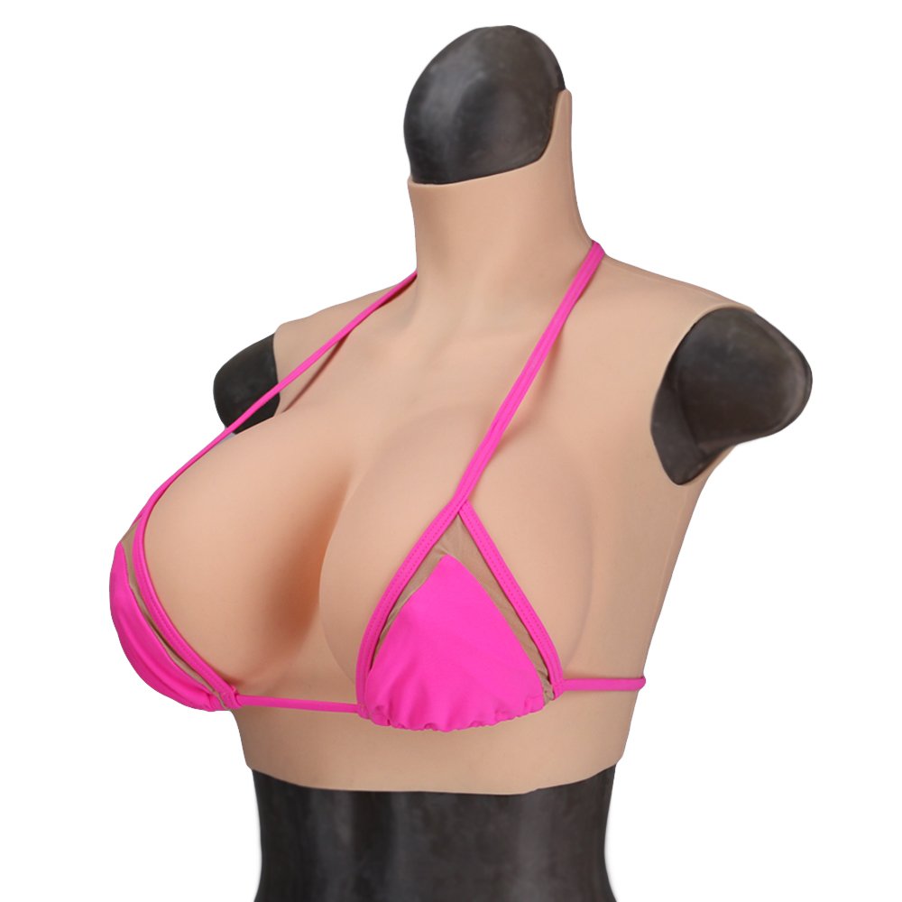 URCHOICE low collar Drag Queen Fake Breast Forms Silk Cotton Half Body Huge silicone Boobs for Transgender Shemale Crossdresser