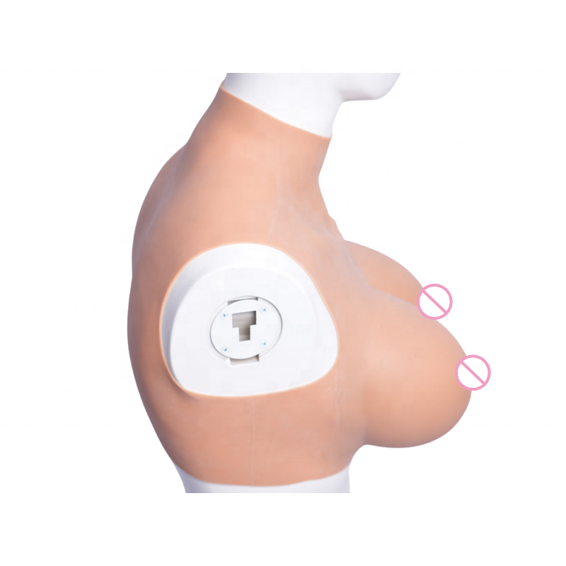 Shemale silicon breast forms artificial silicone rubber breast nude color high neck chest bra for crossdresser transgender