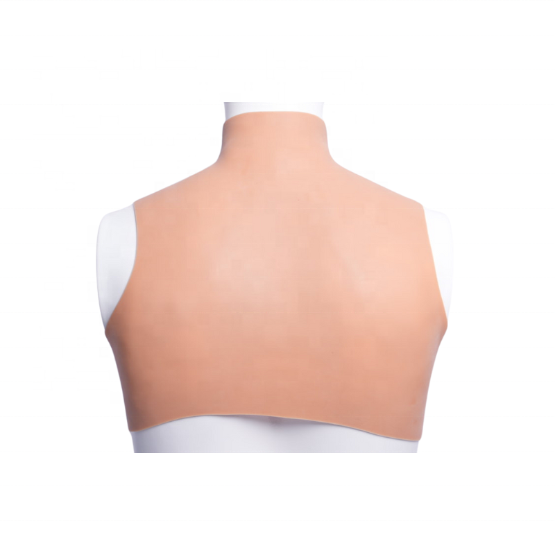 Shemale silicon breast forms artificial silicone rubber breast nude color high neck chest bra for crossdresser transgender