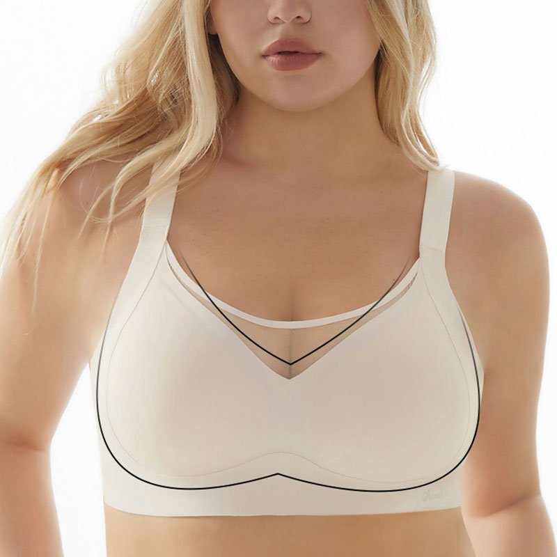 High Quality In Stock Plus Size Bra for Women Deep-V Lace Mesh Lightweight Wireless Jelly Glue Push Up Bra
