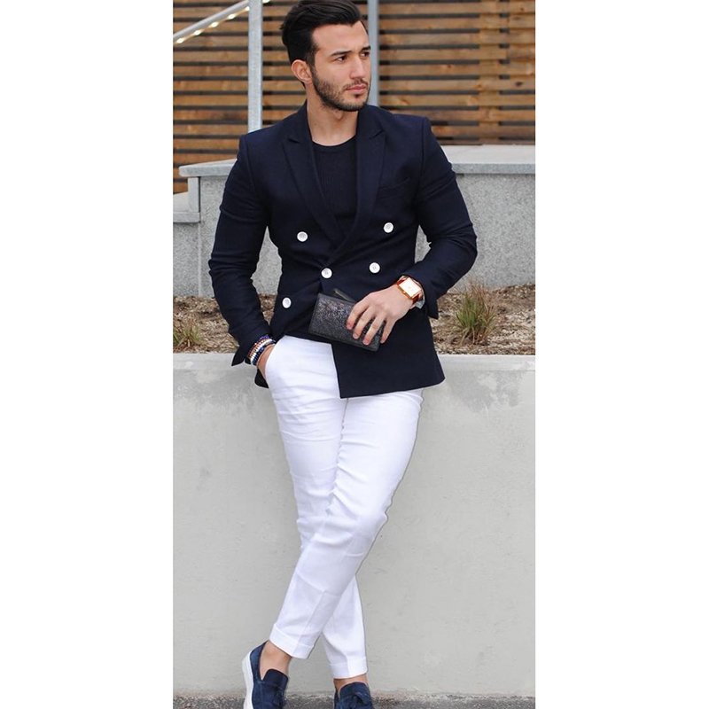 HD165 2022 Navy Blue Double Breasted Men Suit Casual Blazer costume homme Tuxedo Custom Jacket Style men Suit 2pcs(jacket+pants)
