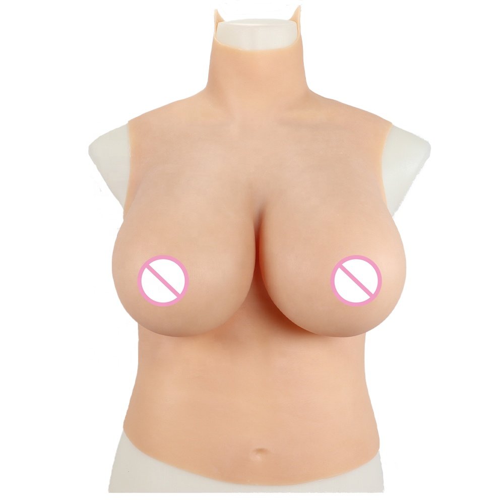 Sexy Wearing B-G Cup High Neck Silicone Breast Forms Breastplates For Crossdressing Silicone Gel/Cotton Filled