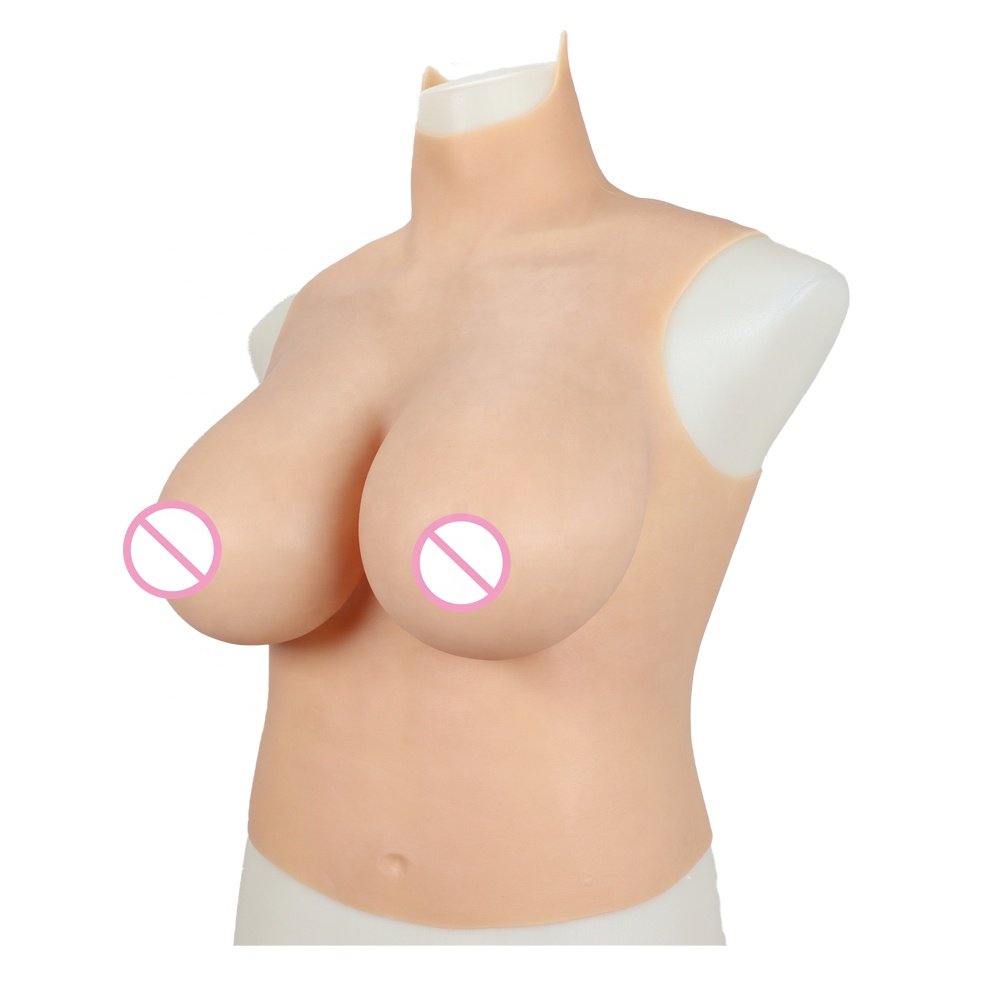 Sexy Wearing B-G Cup High Neck Silicone Breast Forms Breastplates For Crossdressing Silicone Gel/Cotton Filled