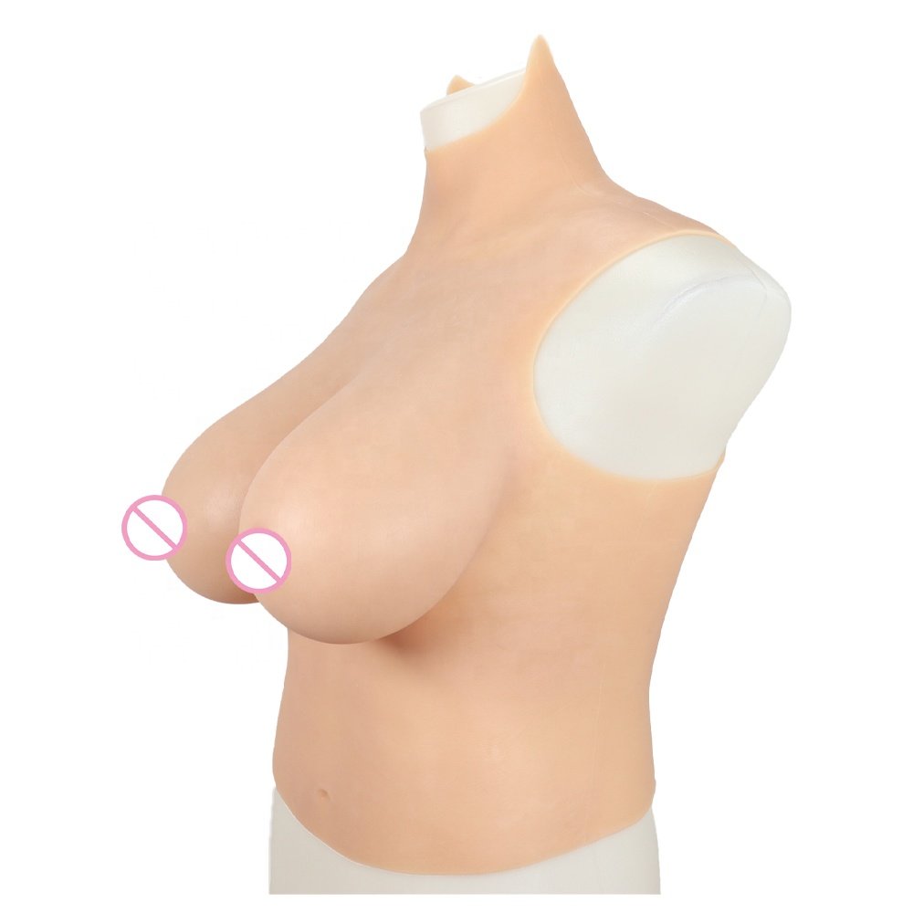 Sexy Wearing B-G Cup High Neck Silicone Breast Forms Breastplates For Crossdressing Silicone Gel/Cotton Filled