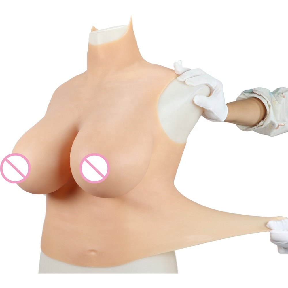 Sexy Wearing B-G Cup High Neck Silicone Breast Forms Breastplates For Crossdressing Silicone Gel/Cotton Filled