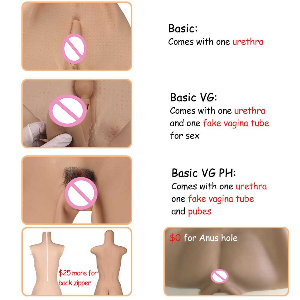 Full Silicone Bodysuit Fake Pussy WIth Breast Forms B-E cup boobs Tits Drag Queen Vagina For Transgender Crossdresser