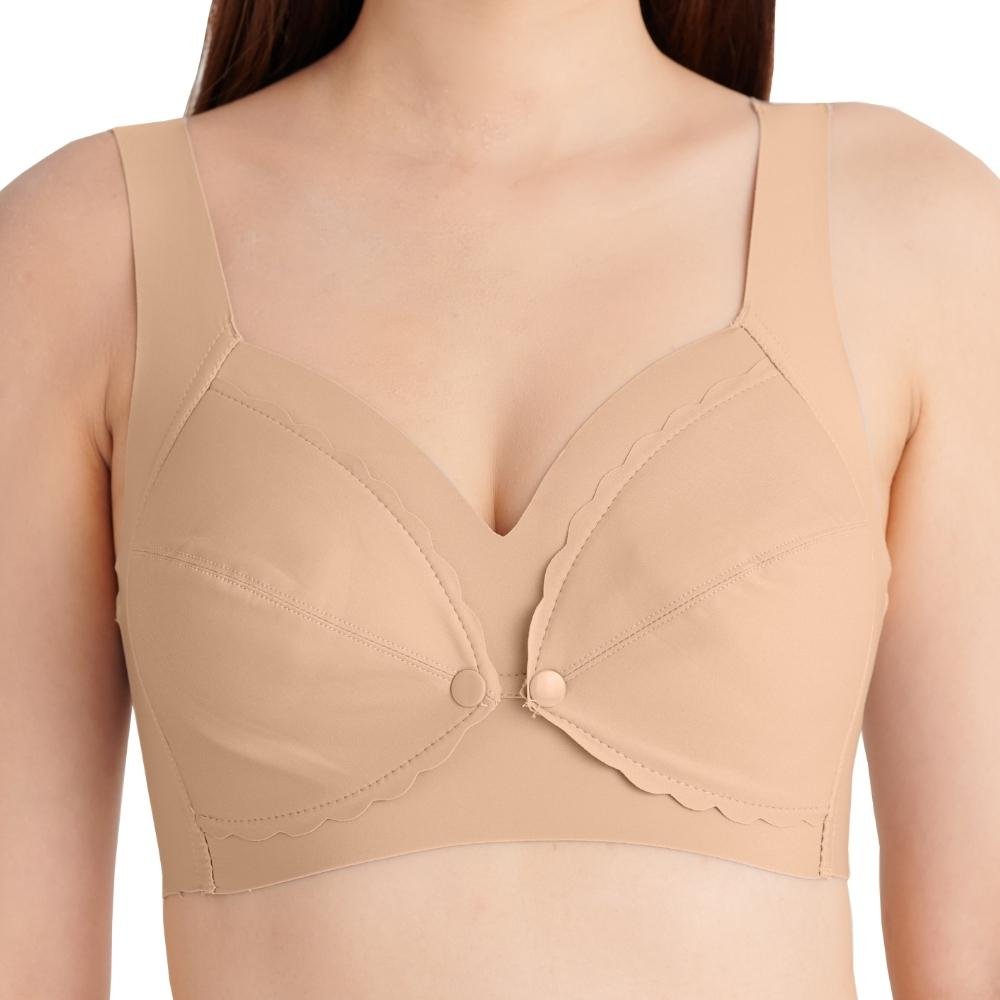 Front open button ultra-thin style breast feeding bra Bmama Embroidery Lux Latex Front-Button Nursing Bra with adjusted-straps