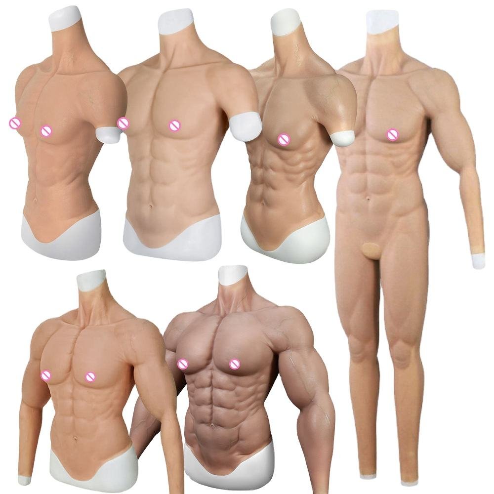 Upgraded Silicone Realistic Muscles Vest Suit Full Body Artificial Abdominal and Breast Form for Party Cosplaying