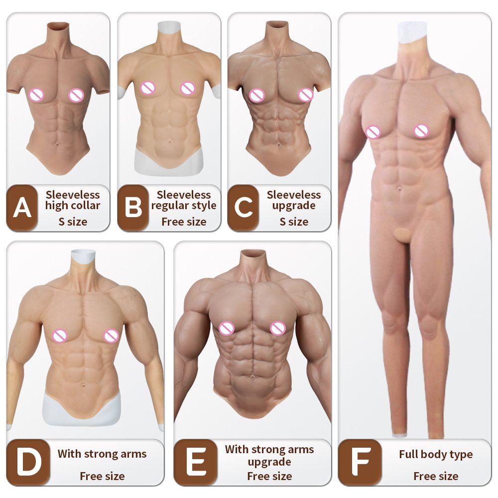 Upgraded Silicone Realistic Muscles Vest Suit Full Body Artificial Abdominal and Breast Form for Party Cosplaying