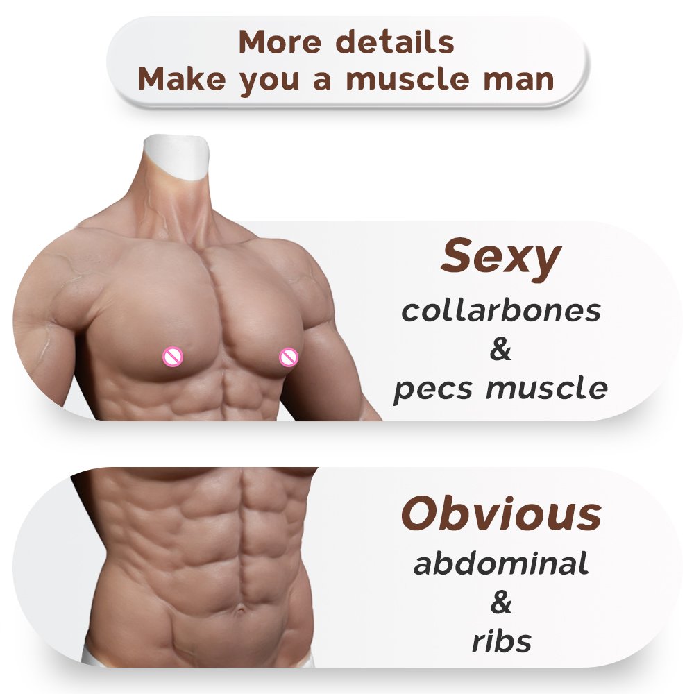 Upgraded Silicone Realistic Muscles Vest Suit Full Body Artificial Abdominal and Breast Form for Party Cosplaying