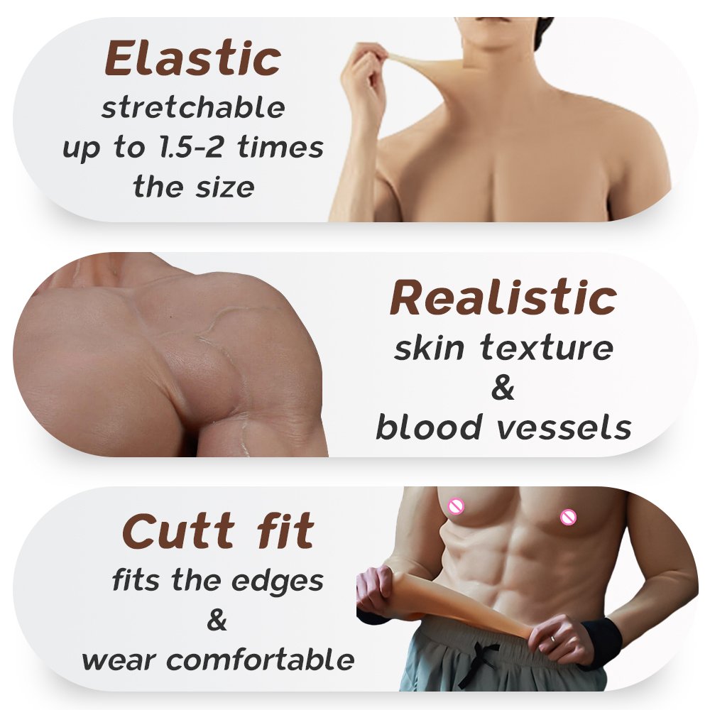 Upgraded Silicone Realistic Muscles Vest Suit Full Body Artificial Abdominal and Breast Form for Party Cosplaying