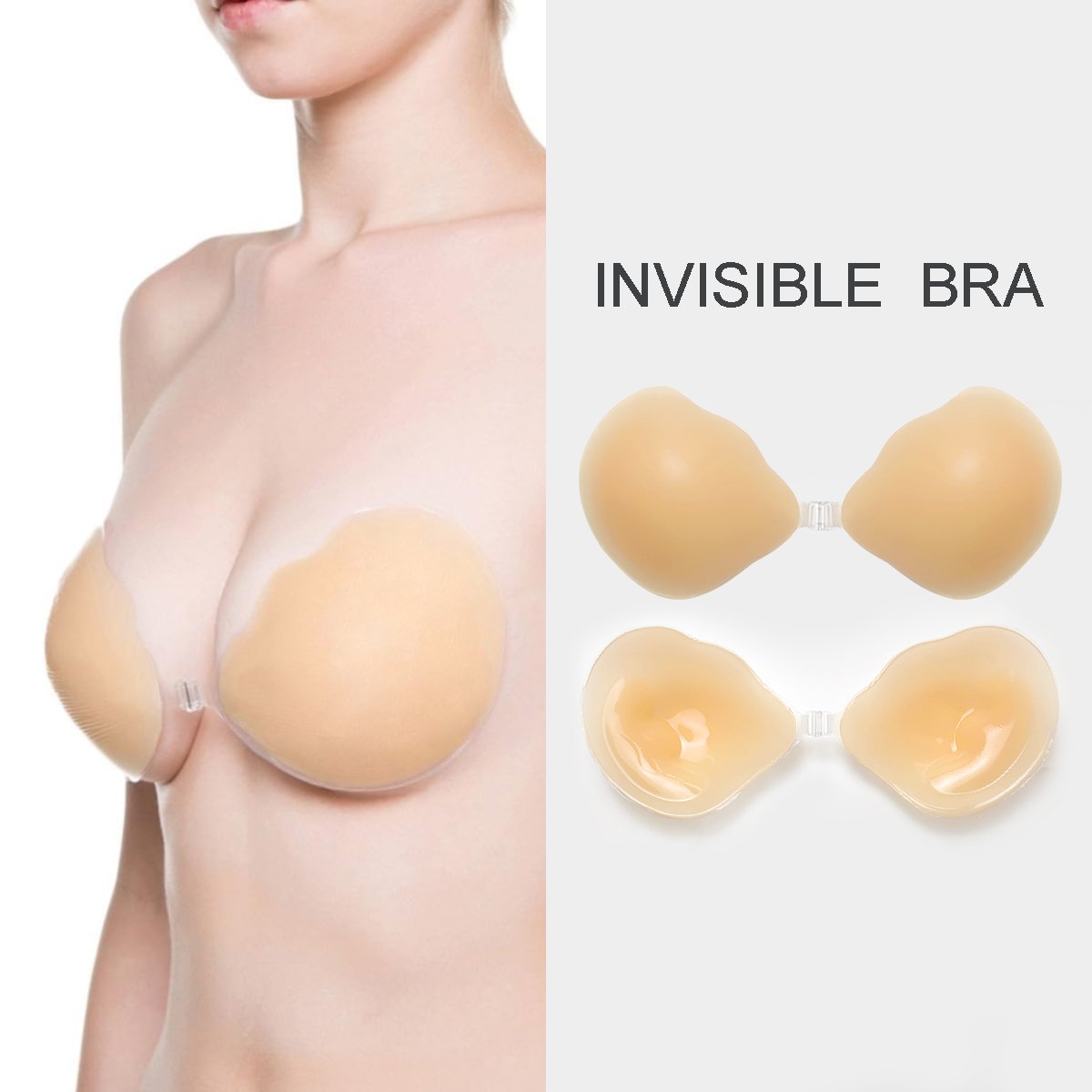 Adhesive Bra with Clear Halter Neck Strap Breast Lift Push-Up Silicone Strapless Invisibility Bra for Backless Dress