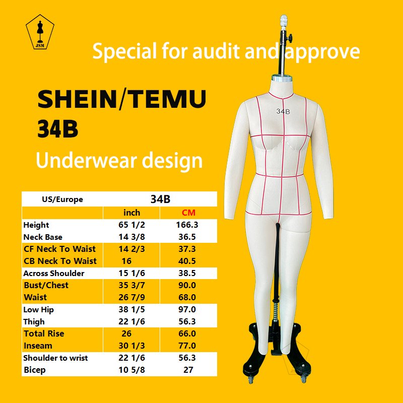 Jasmine Form 34B underwear US/Europe Female Dress Form w/ Collapsible Shoulders and Removable Arms