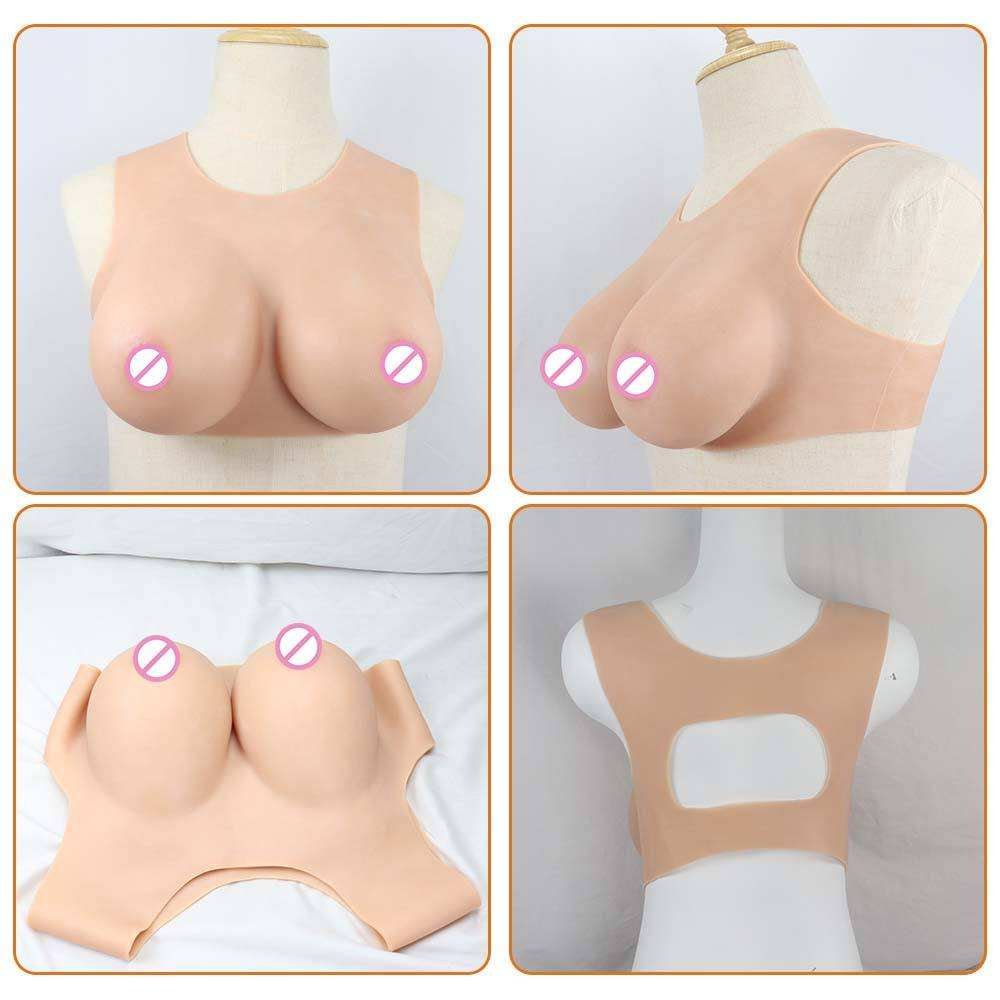 B-I Cup Artificial Big Tits Silicone Breast Plate Boobs Breast Forms Low Neck Breast Prosthesis Cosplay Crossdresser