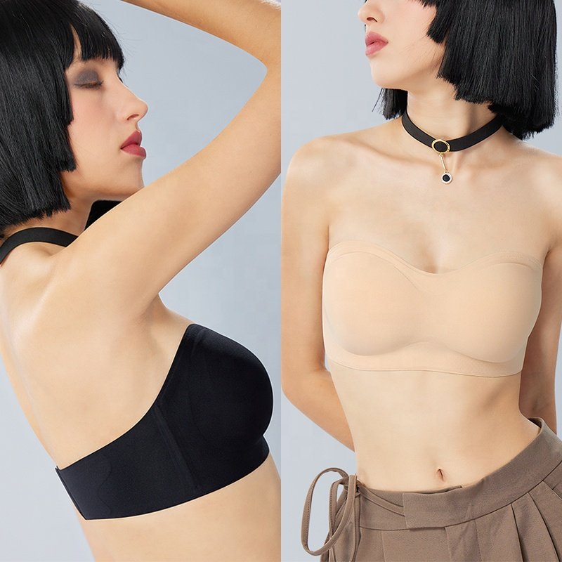High quality shockproof padded strapless ice silk seamless bra push up fixed non-slip rubber ladies boob tube tops bra for women