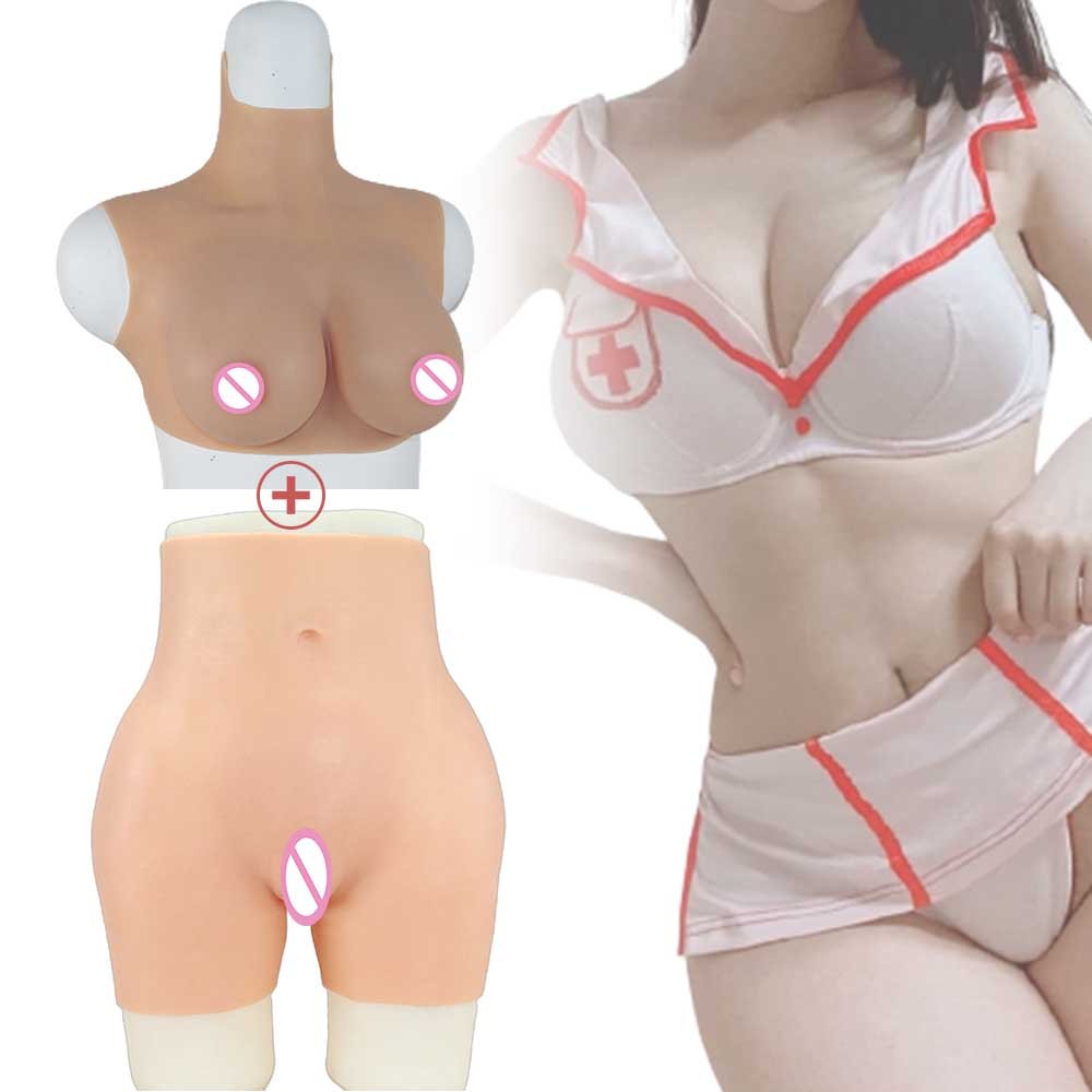 Realistic fake silicone girl for men transvestite silicone breasts forms man to woman vagina clothes with anal hole